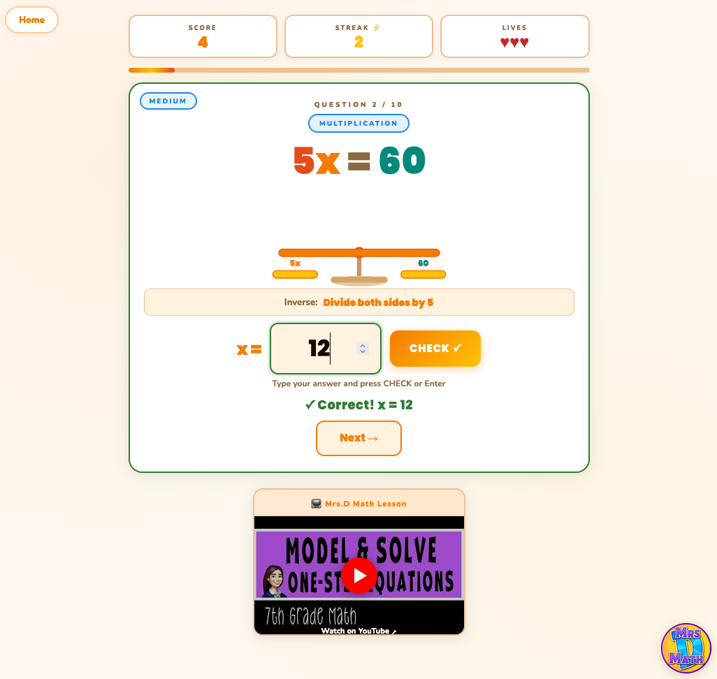 Balance Lab | Model & Solve One-Step Equations | 7th grade