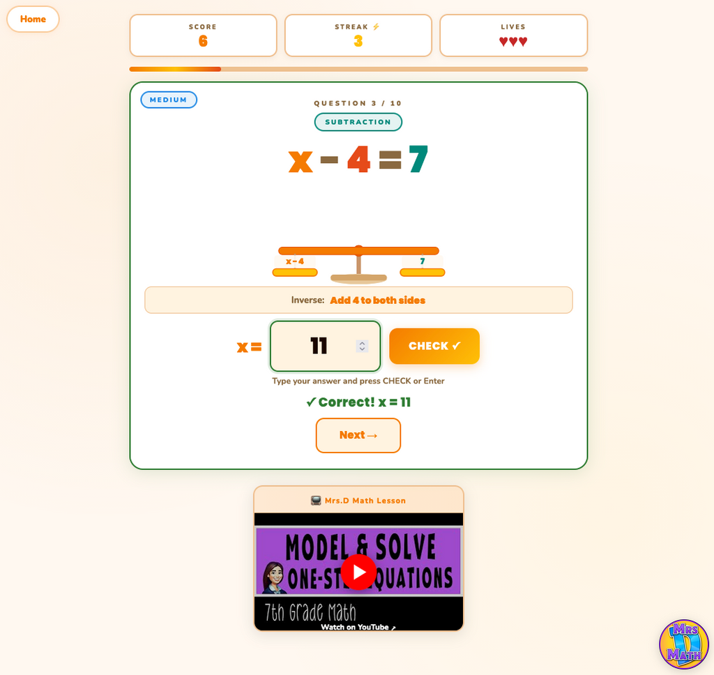 Balance Lab | Model & Solve One-Step Equations | 7th grade
