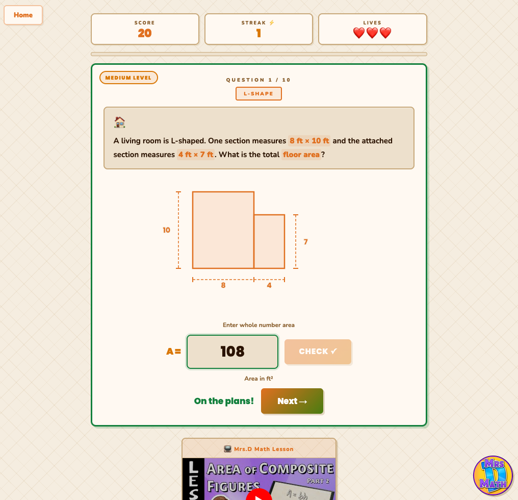 Build Zone | Area of Composite Figures Pt.2 | 7th grade