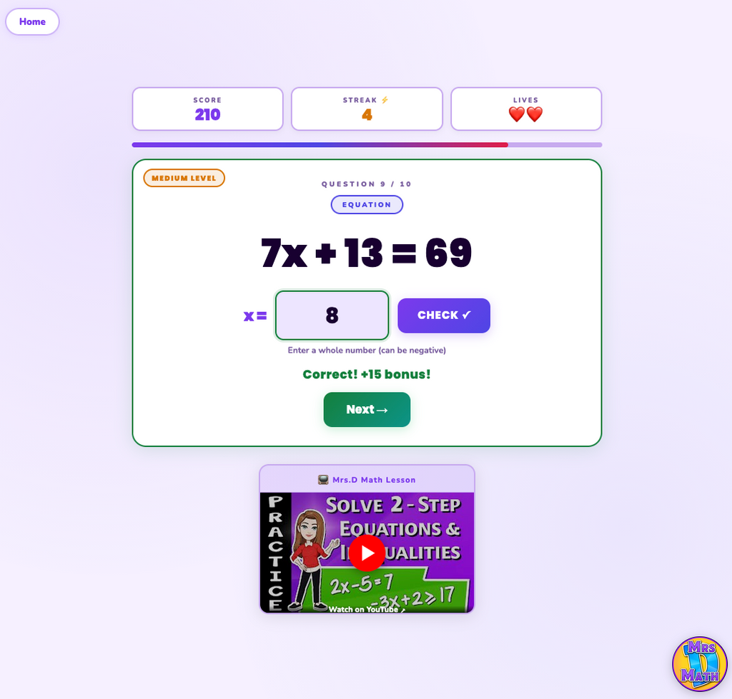 Combo Crunch | Two-Step Equations & Inequalities | 7th grade