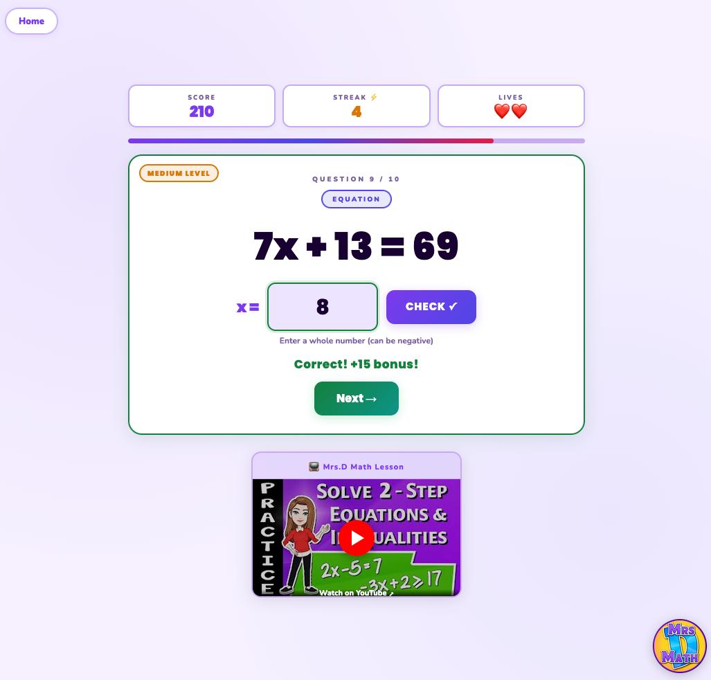 Combo Crunch | Two-Step Equations & Inequalities | 7th grade