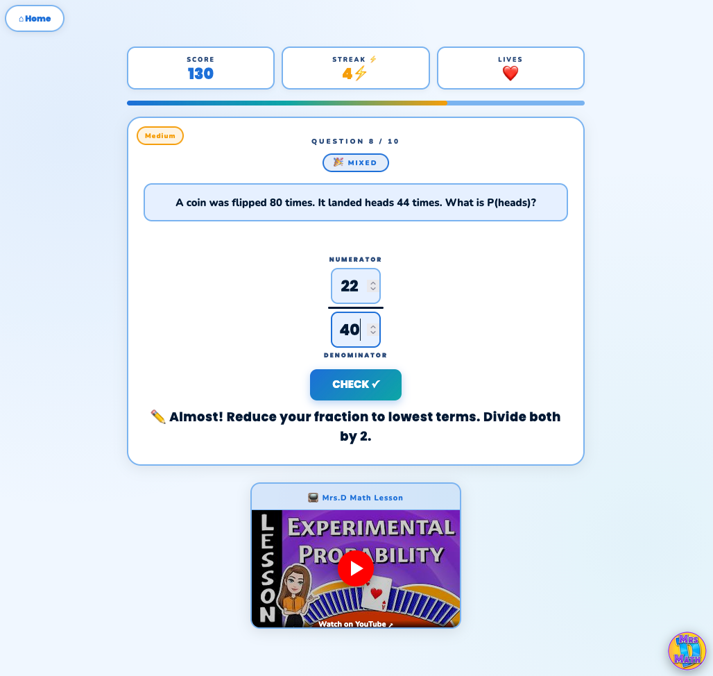 Data Rush | Experimental Probability | 7th grade