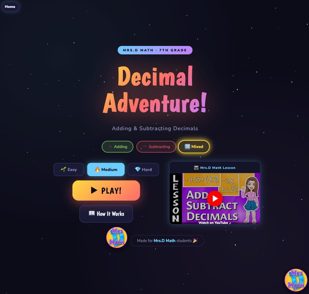 Decimal Adventure | Add & Subtract Decimals | 7th grade