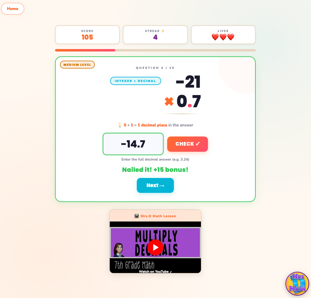Decimal Dash | Multiply Decimals | 7th grade