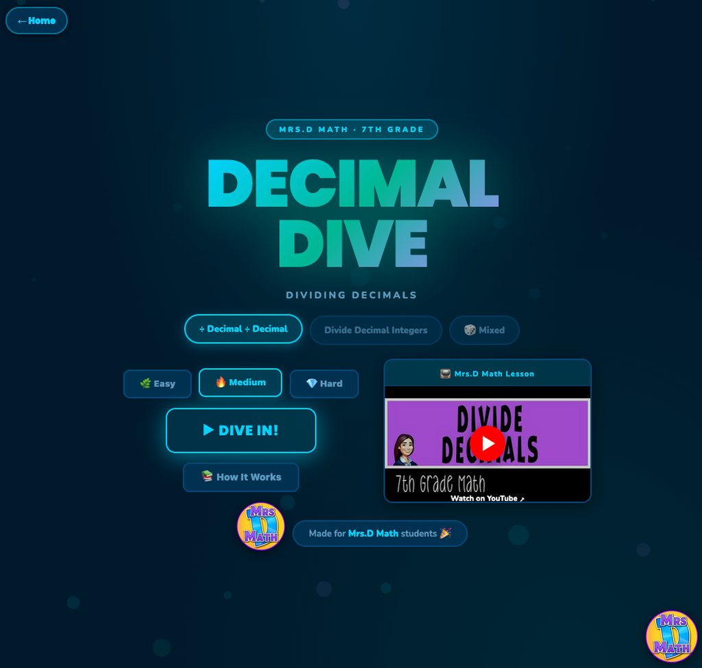Decimal Dive | Divide Decimals | 7th grade