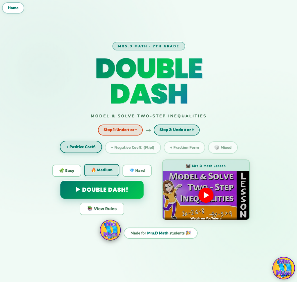 Double Dash | Model & Solve Two-Step Inequalities | 7th grade