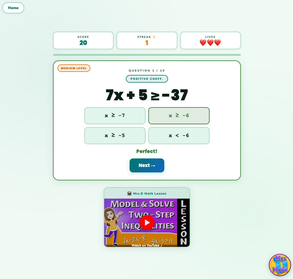 Double Dash | Model & Solve Two-Step Inequalities | 7th grade