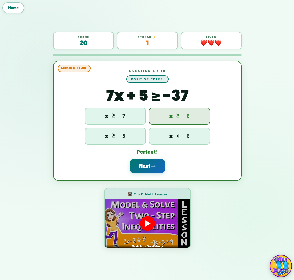 Double Dash | Model & Solve Two-Step Inequalities | 7th grade