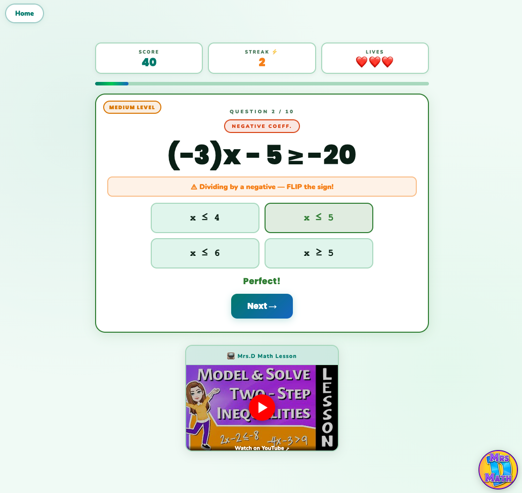Double Dash | Model & Solve Two-Step Inequalities | 7th grade
