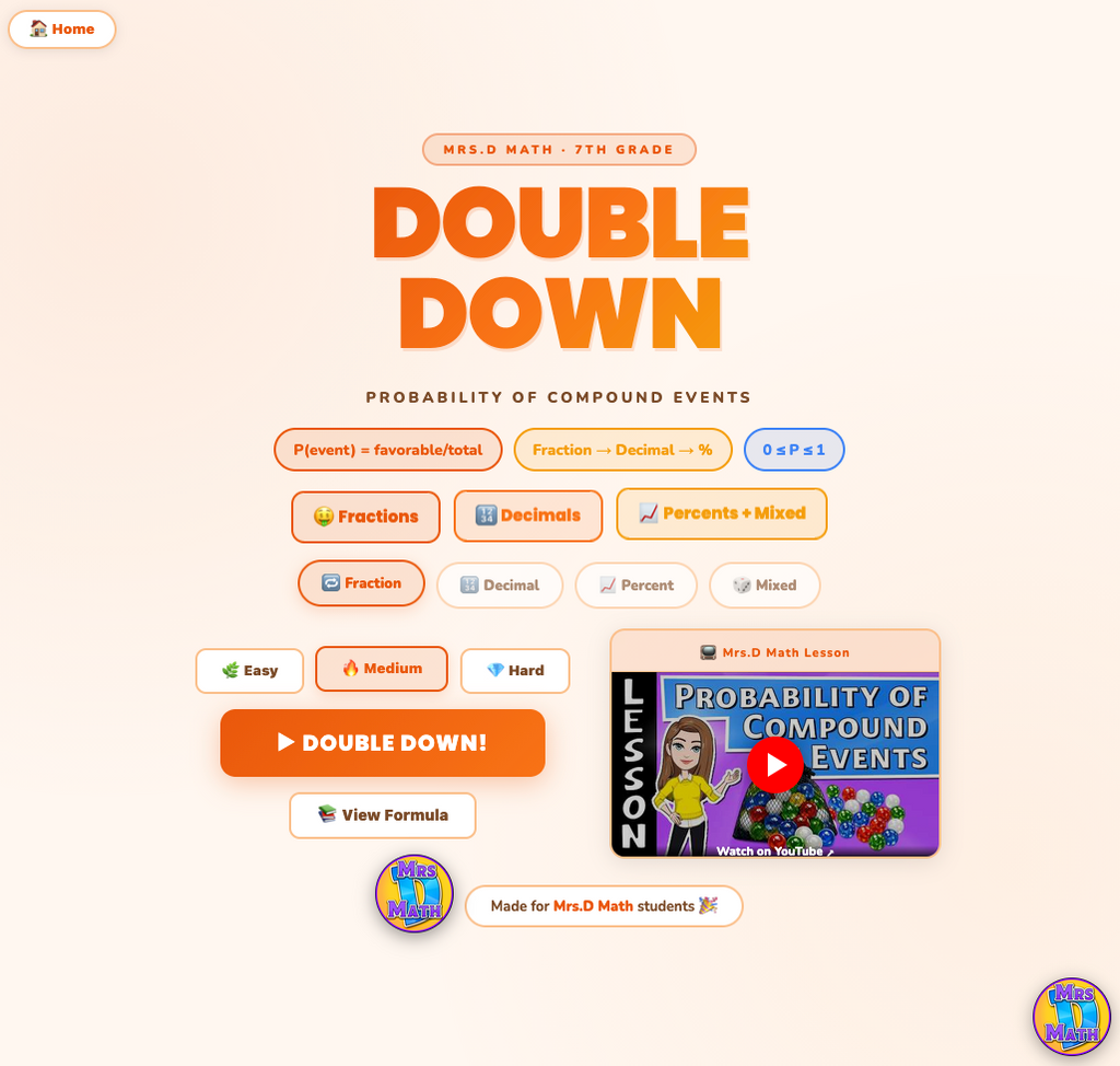 Double Down | Probability of Compound Events | 7th grade