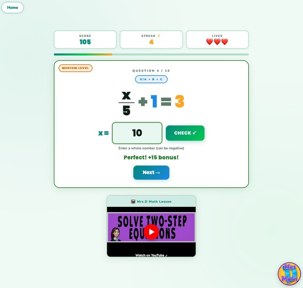 Equation Quest | Solve Two-Step Equations | 7th grade