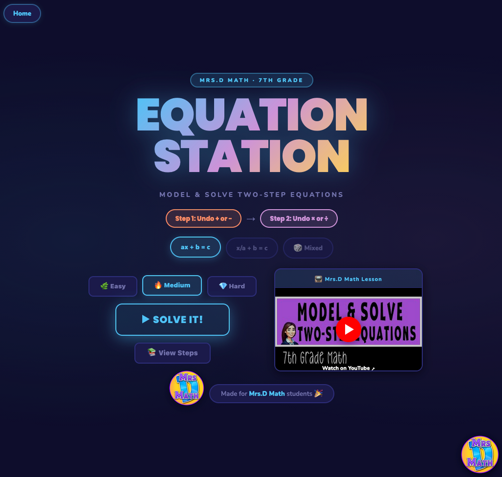 Equation Station | Model & Solve Two-Step Equations | 7th grade