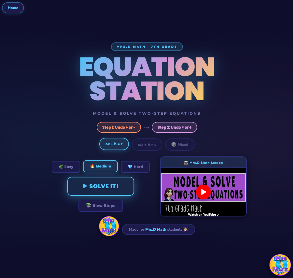 Equation Station | Model & Solve Two-Step Equations | 7th grade