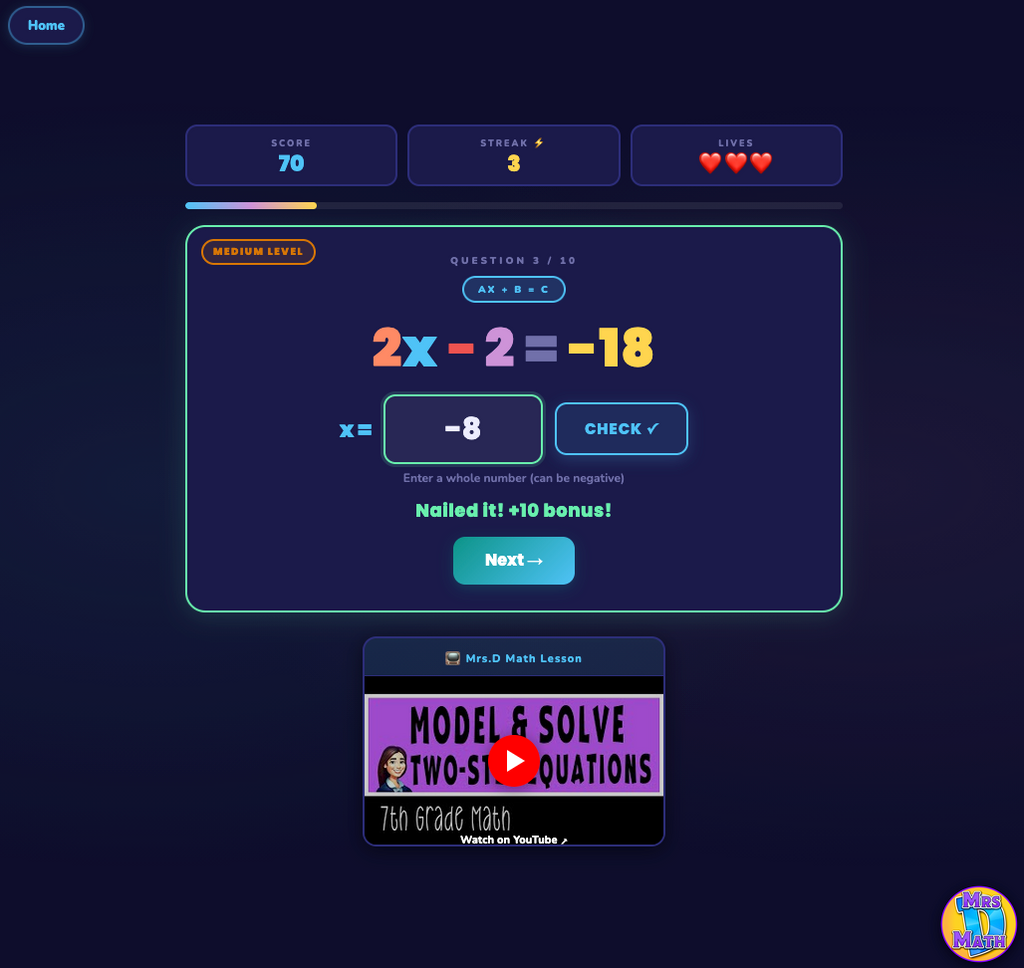 Equation Station | Model & Solve Two-Step Equations | 7th grade