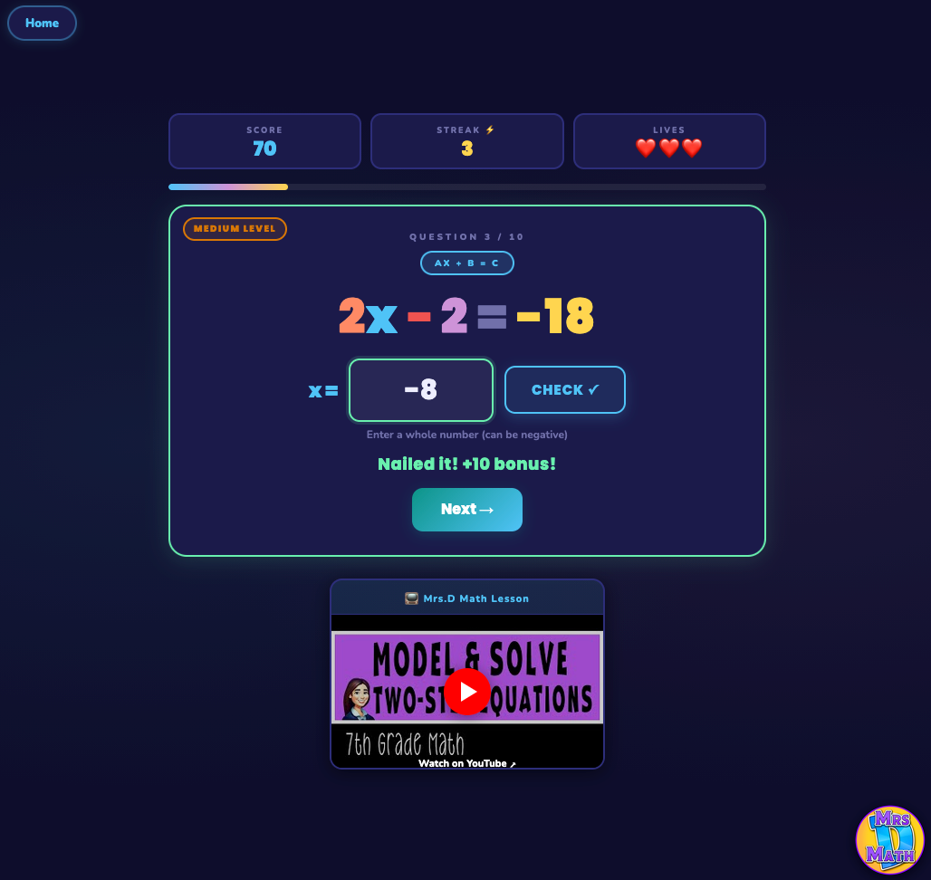 Equation Station | Model & Solve Two-Step Equations | 7th grade