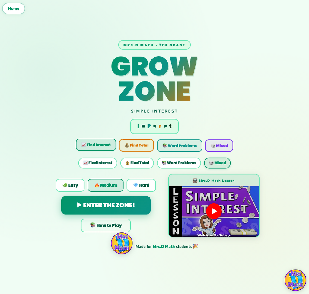 Grow Zone | Simple Interest | 7th grade