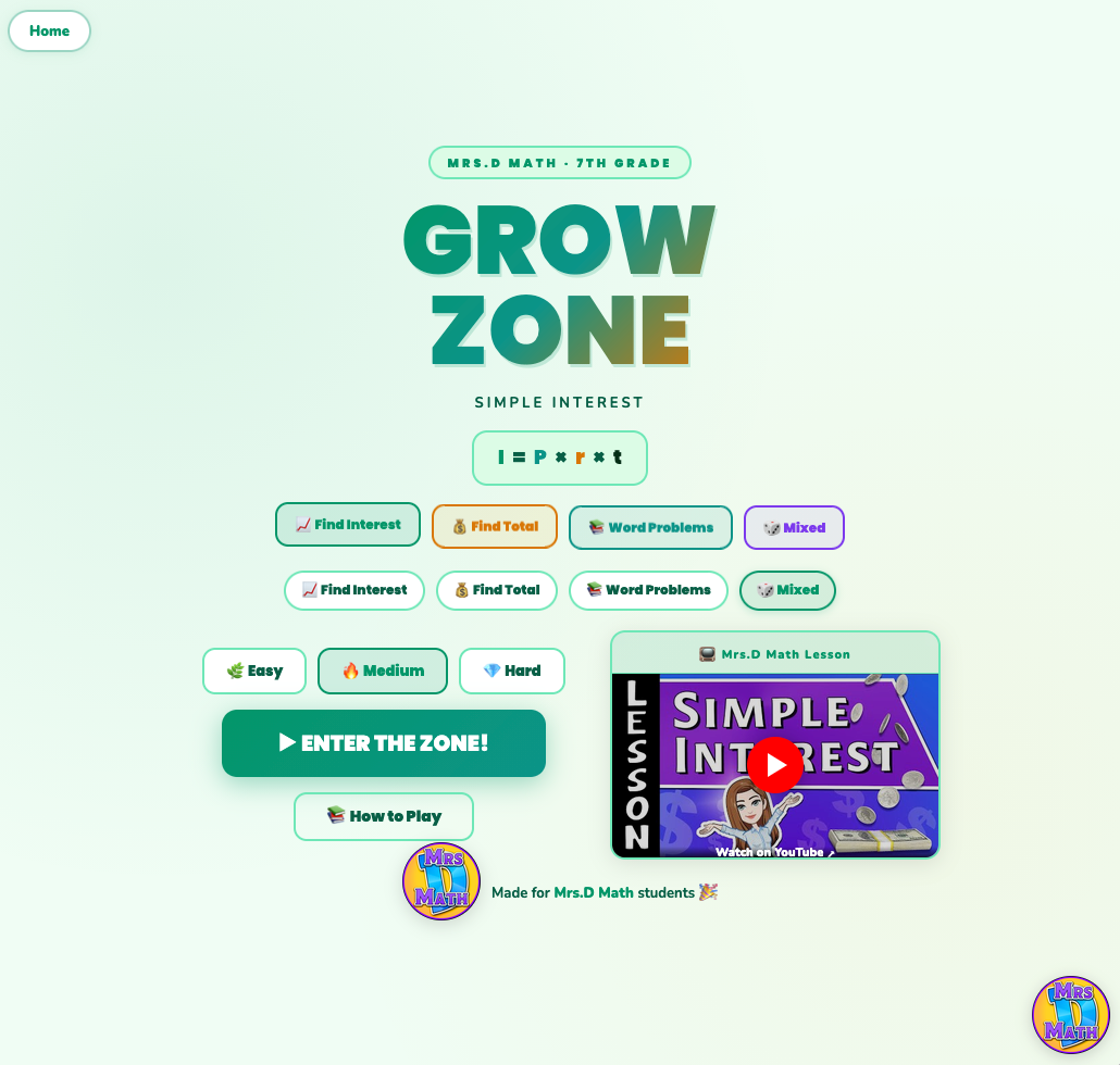 Grow Zone | Simple Interest | 7th grade