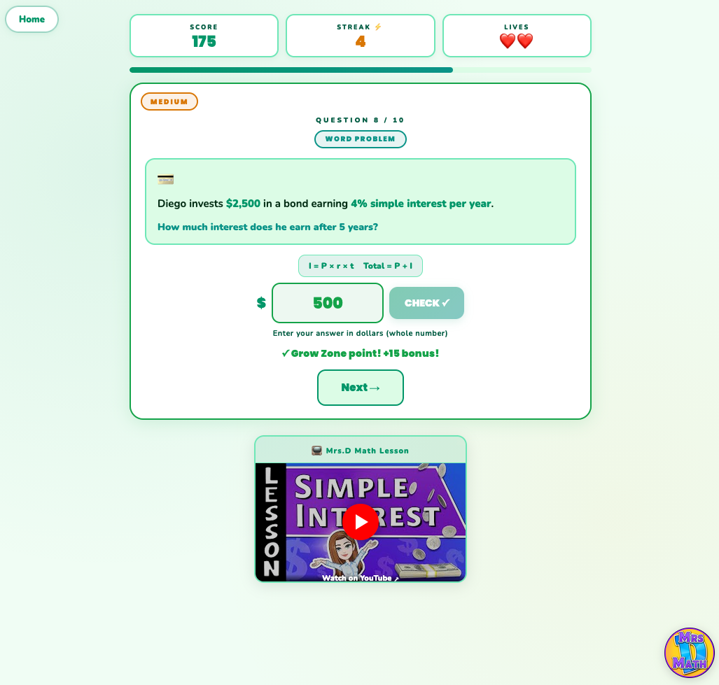 Grow Zone | Simple Interest | 7th grade