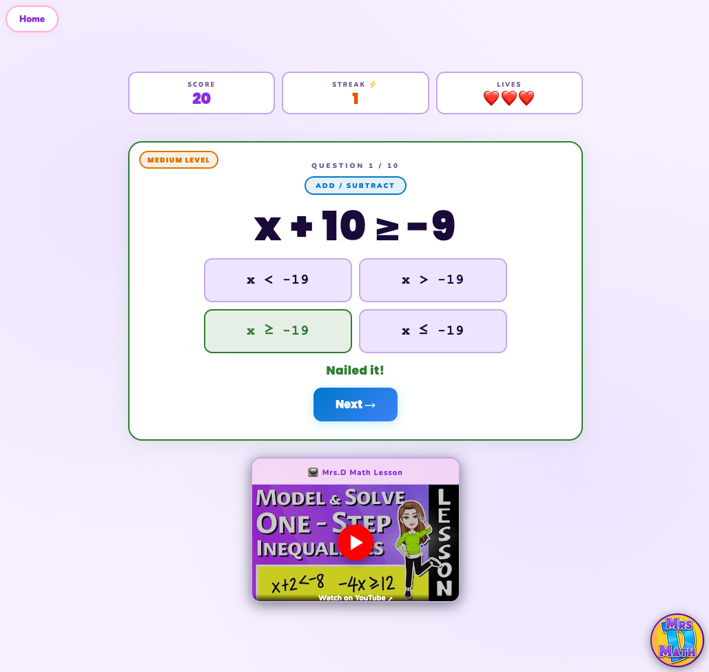 Inequality Dash | Model & Solve One-Step Inequalities | 7th grade