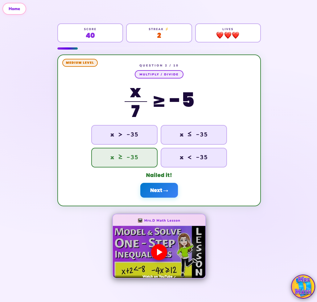 Inequality Dash | Model & Solve One-Step Inequalities | 7th grade