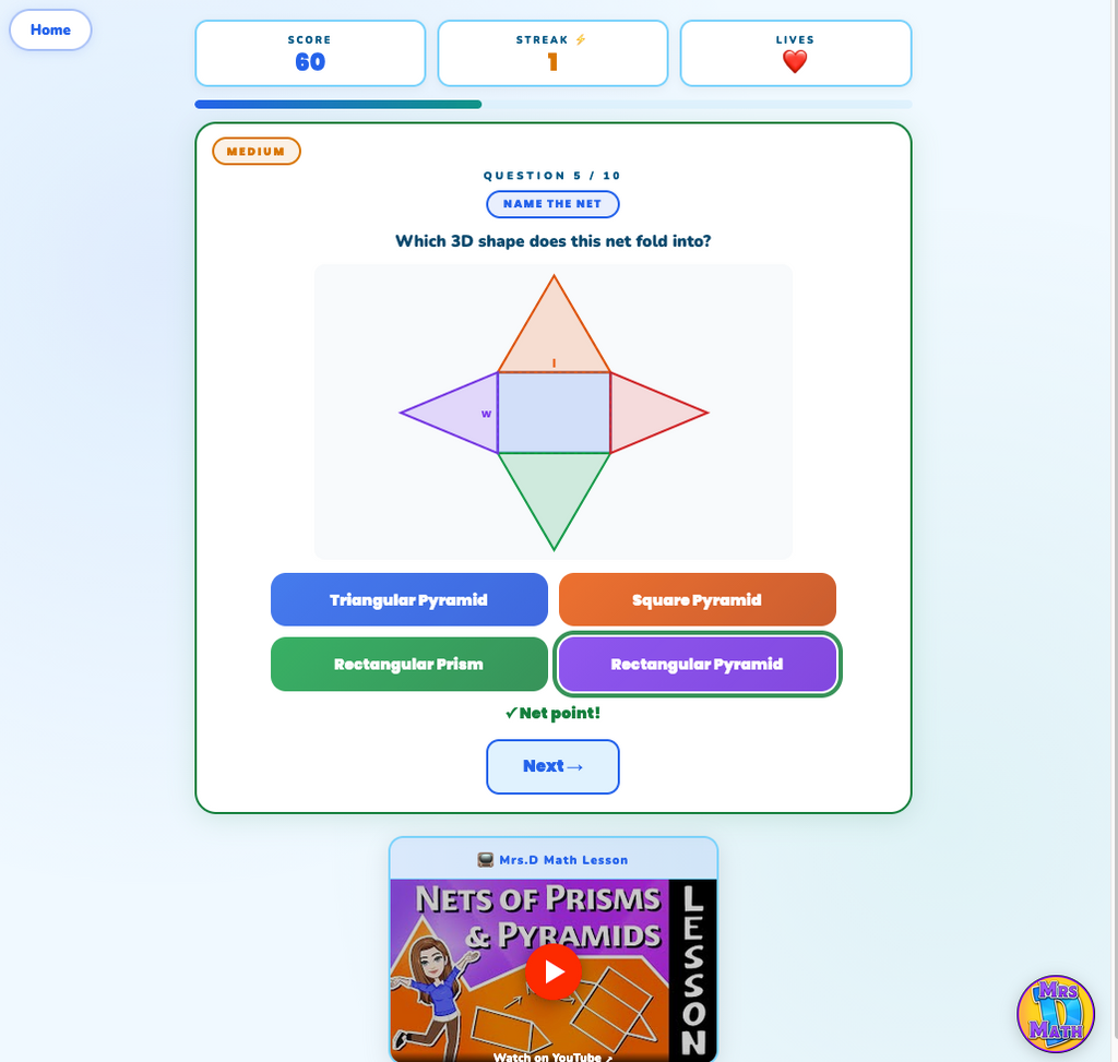 Net Match | Nets of Prisms & Pyramids | 7th grade