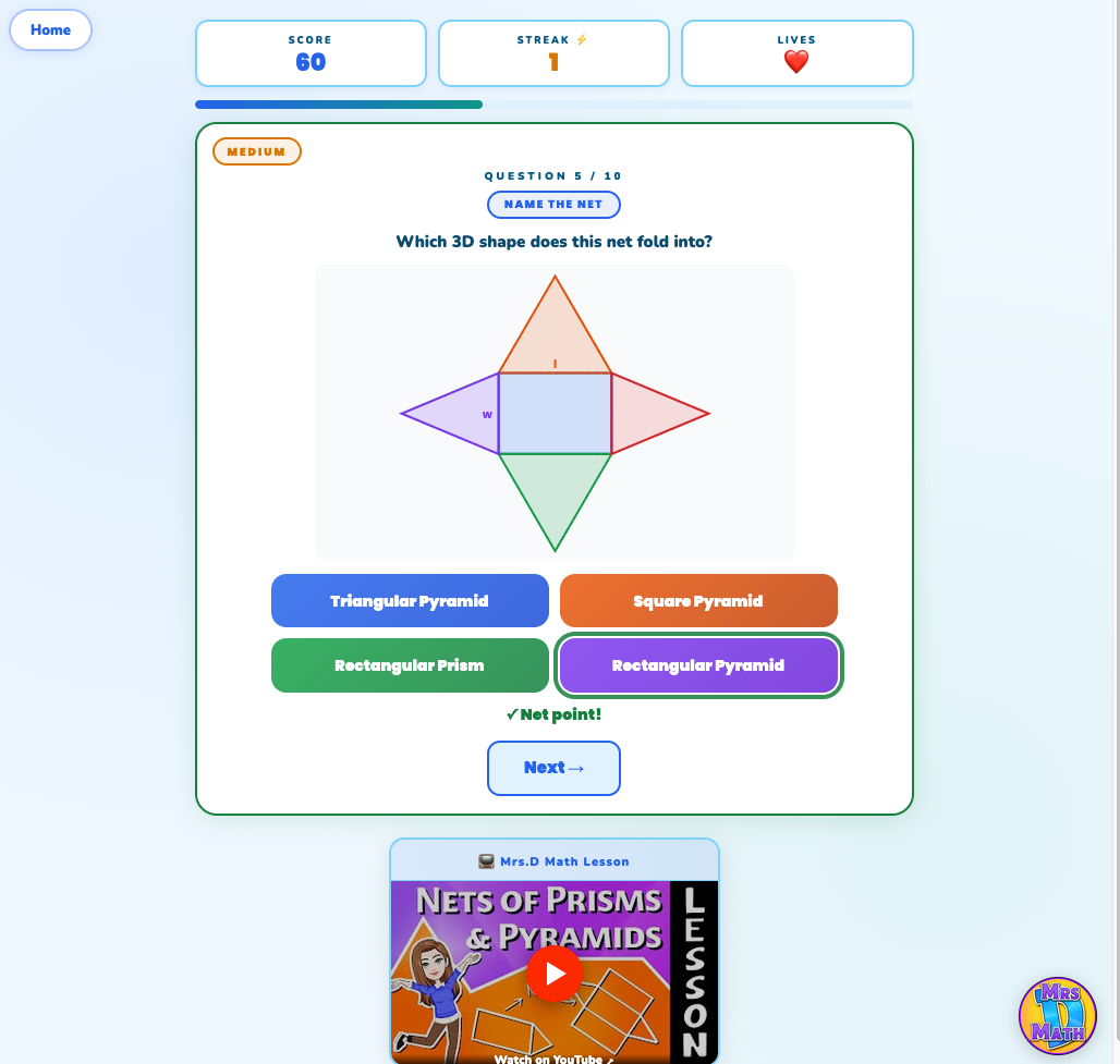 Net Match | Nets of Prisms & Pyramids | 7th grade
