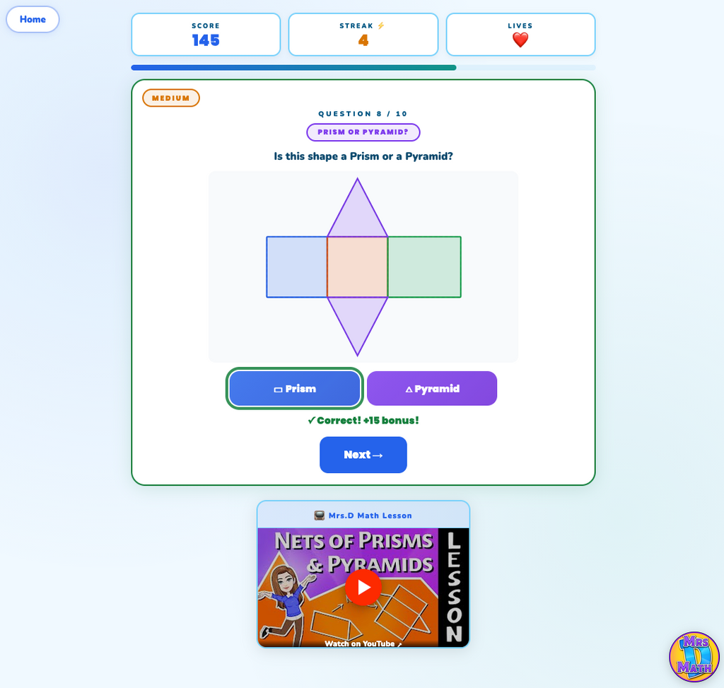 Net Match | Nets of Prisms & Pyramids | 7th grade