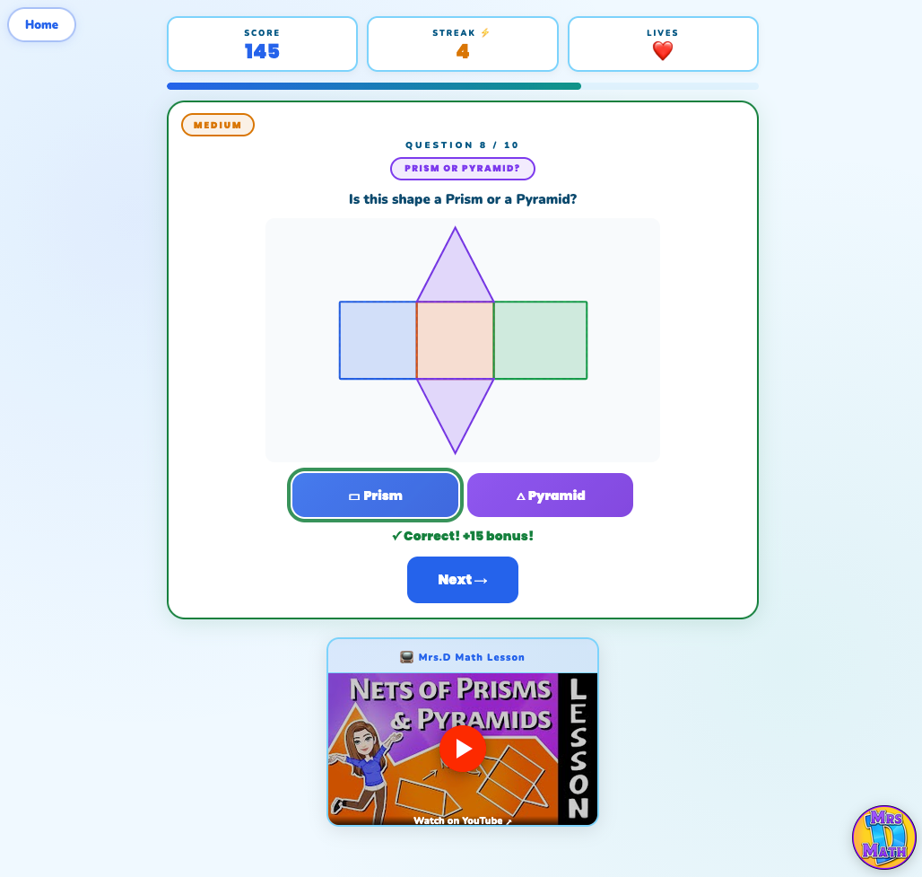 Net Match | Nets of Prisms & Pyramids | 7th grade