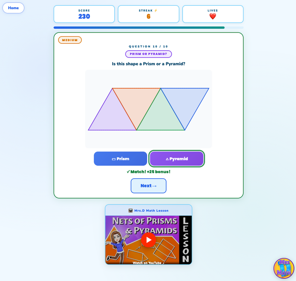 Net Match | Nets of Prisms & Pyramids | 7th grade