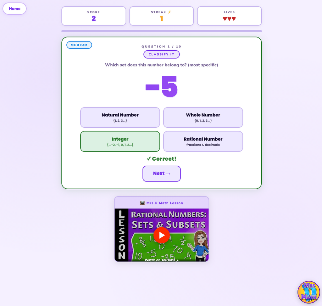 Number Sorter | Rational Numbers: Sets & Subsets | 7th grade