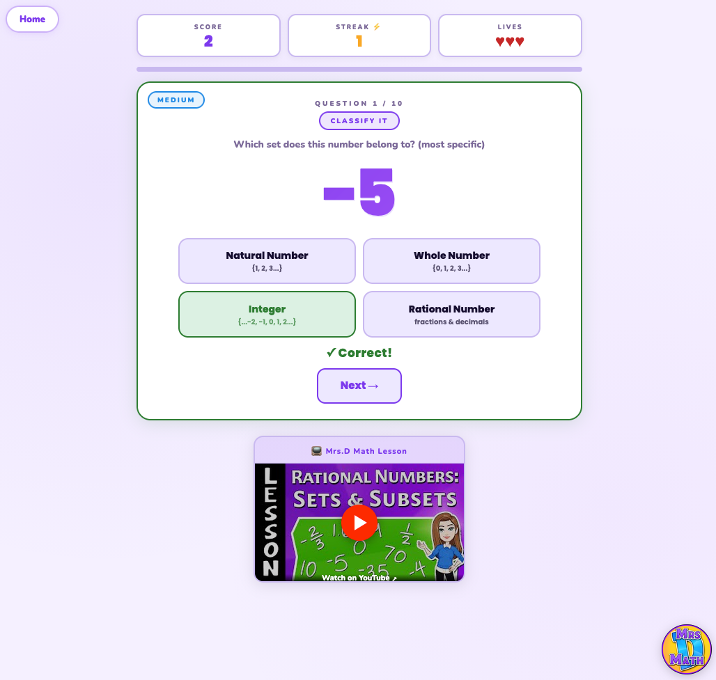 Number Sorter | Rational Numbers: Sets & Subsets | 7th grade