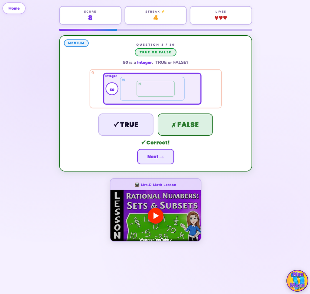 Number Sorter | Rational Numbers: Sets & Subsets | 7th grade