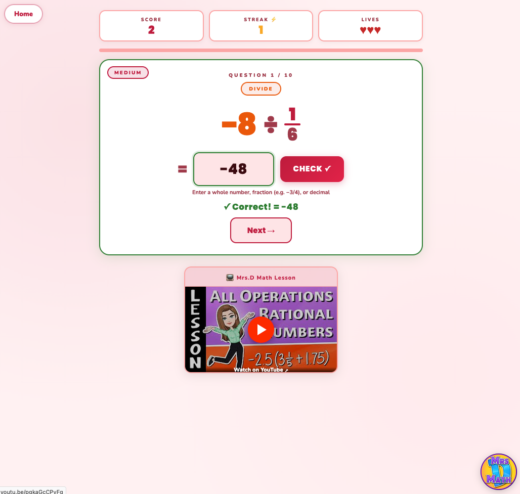 Ops Arena | All Operations Rational Numbers | 7th grade