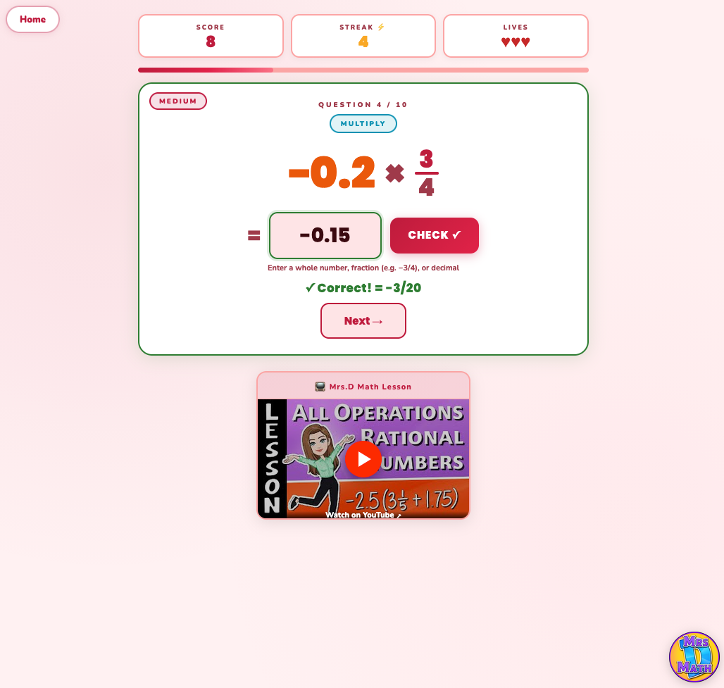 Ops Arena | All Operations Rational Numbers | 7th grade