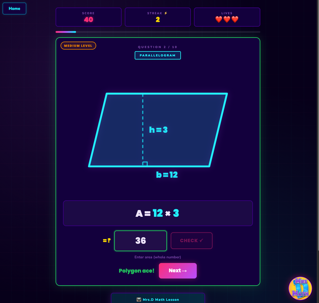 Poly Blitz | Area of Polygons | 7th grade