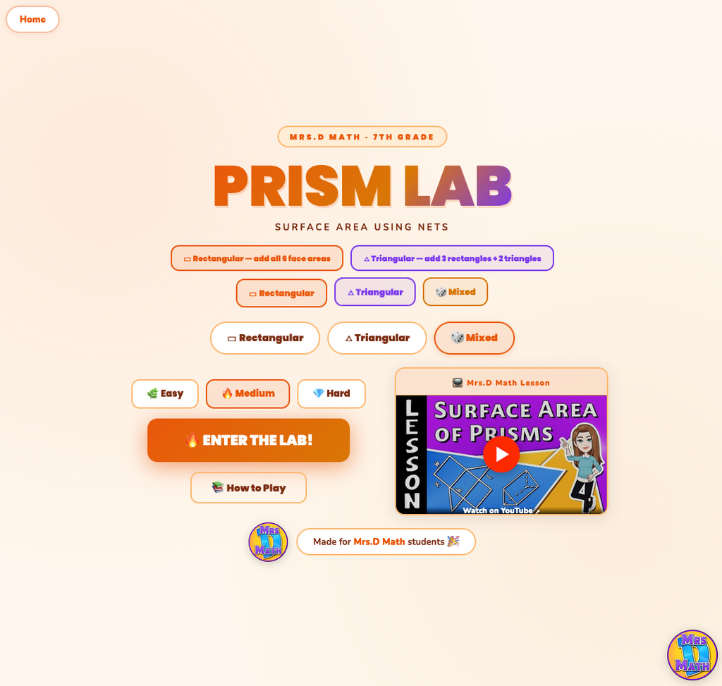 Prism Lab | Surface Area of Prisms | 7th grade