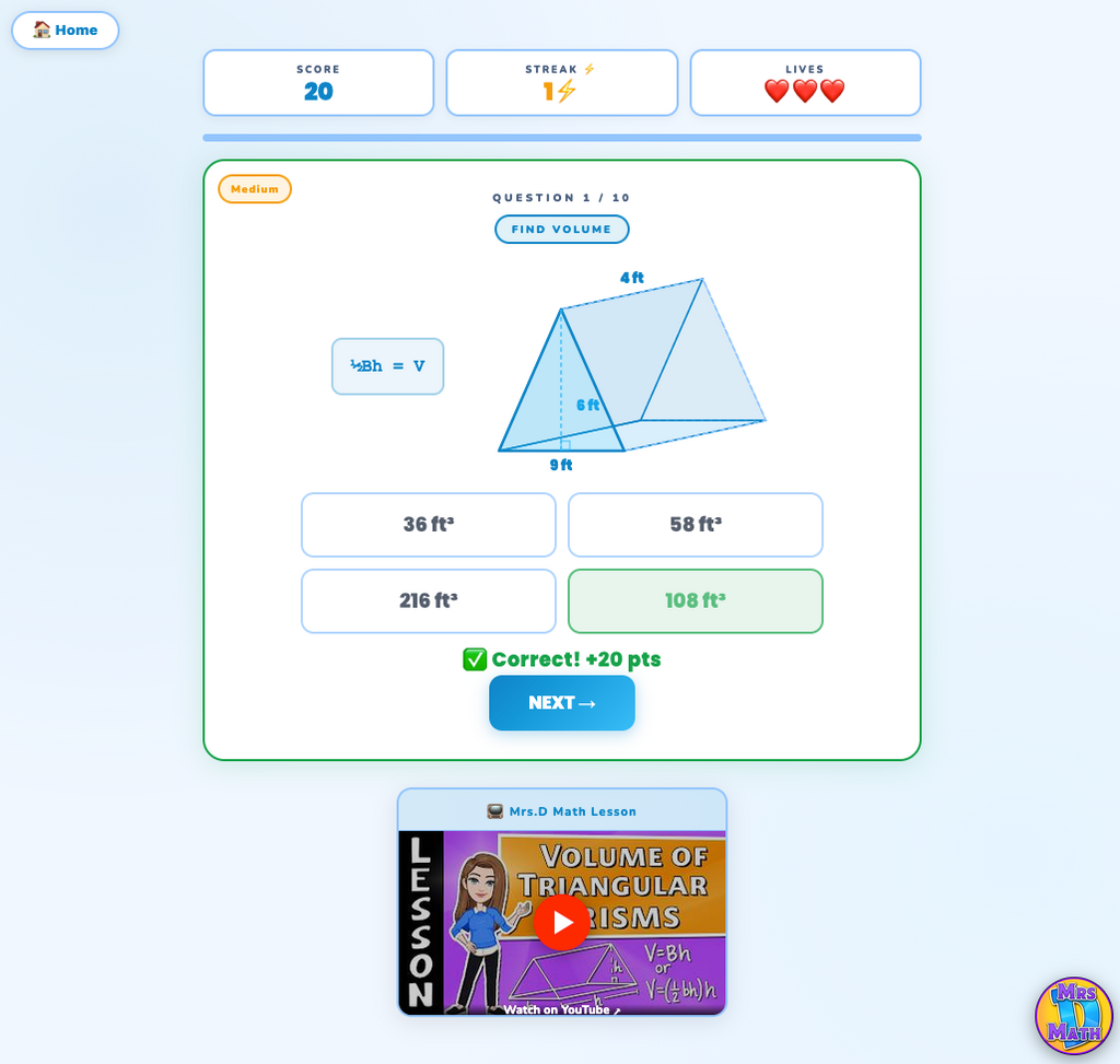 Prism Rush | Volume of Triangular Prisms | 7th grade
