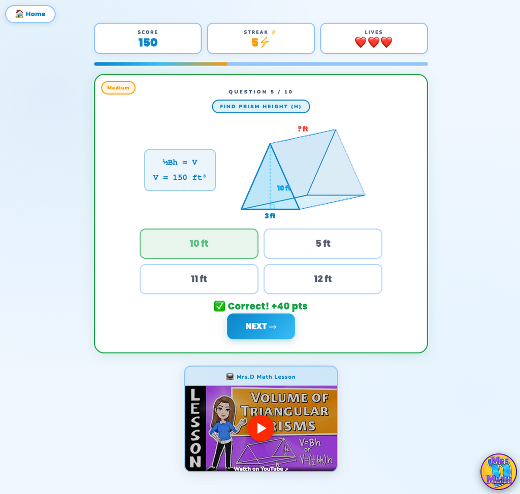 Prism Rush | Volume of Triangular Prisms | 7th grade