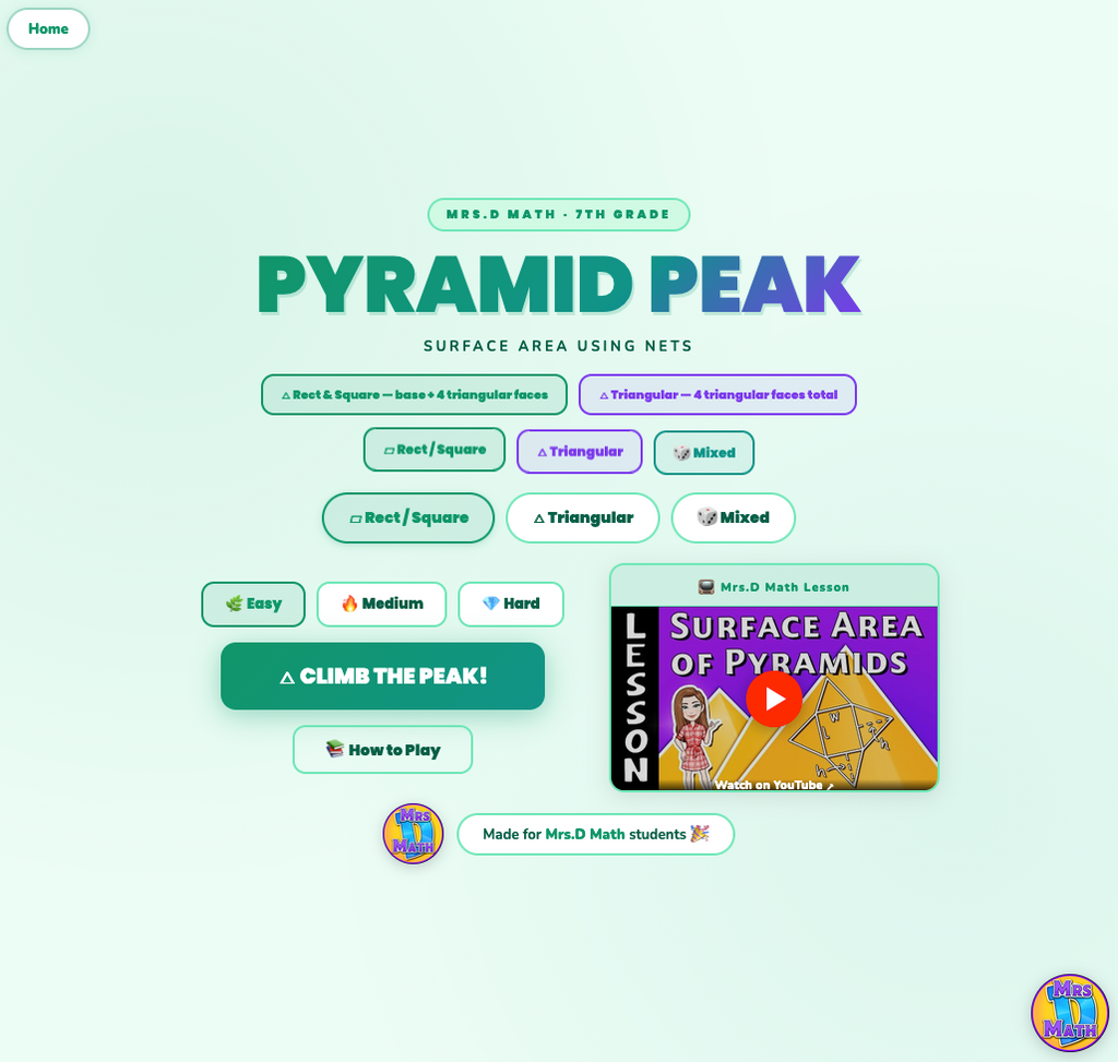 Pyramid Peak | Surface Area of Pyramids | 7th grade
