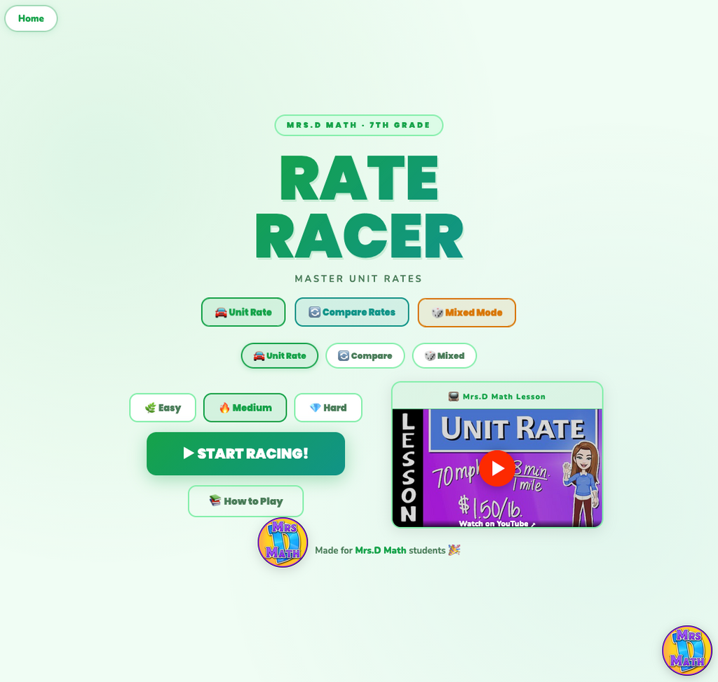 Rate Racer | Unit Rate | 7th grade