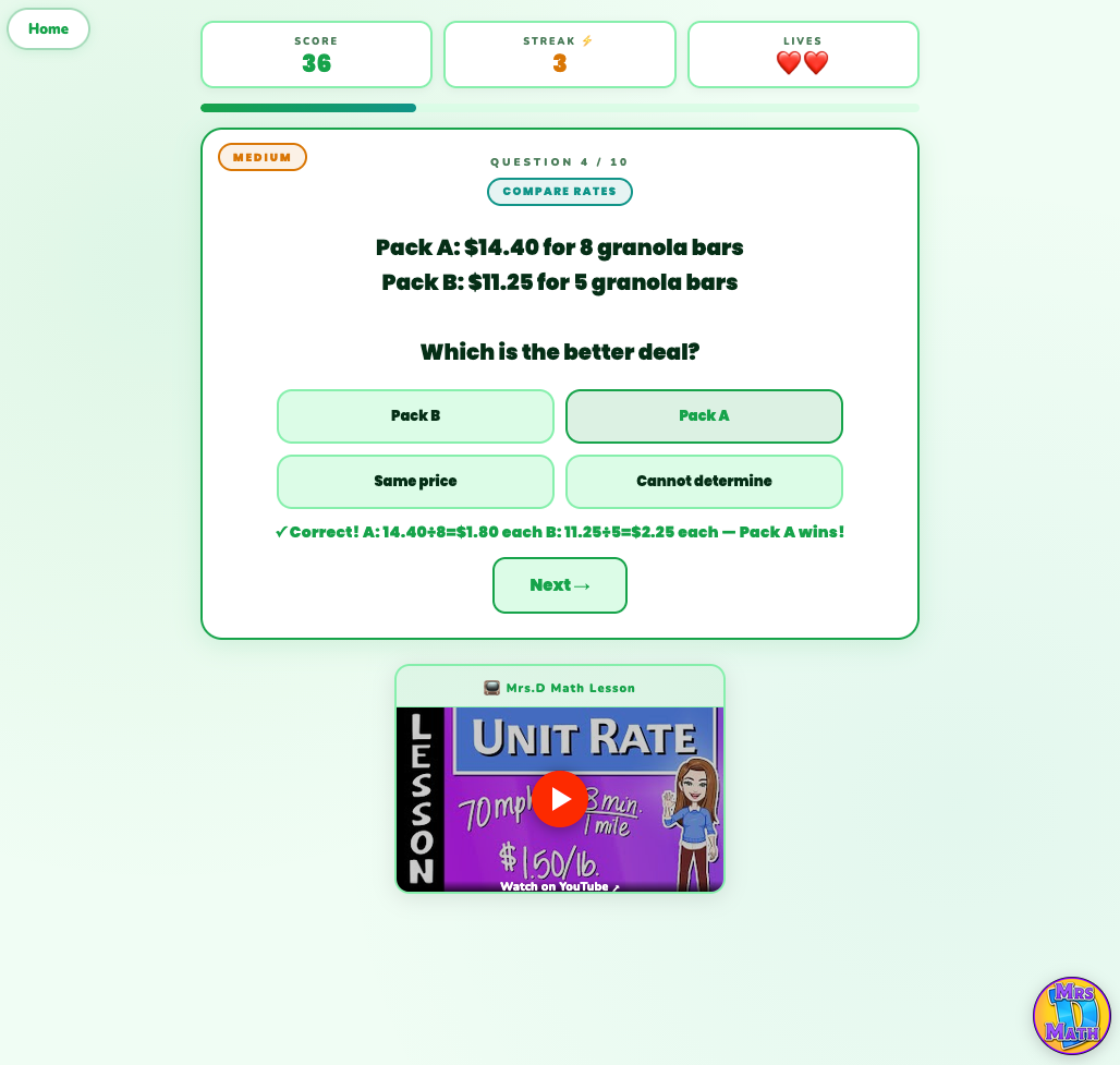 Rate Racer | Unit Rate | 7th grade