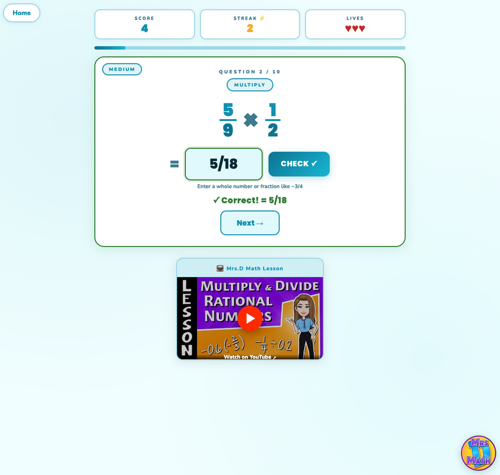 Rational Reactor | Multiply & Divide Rational Numbers | 7th grade