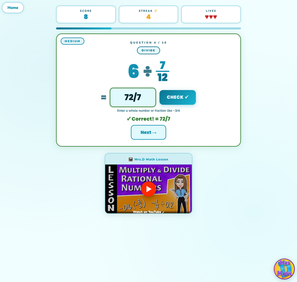 Rational Reactor | Multiply & Divide Rational Numbers | 7th grade
