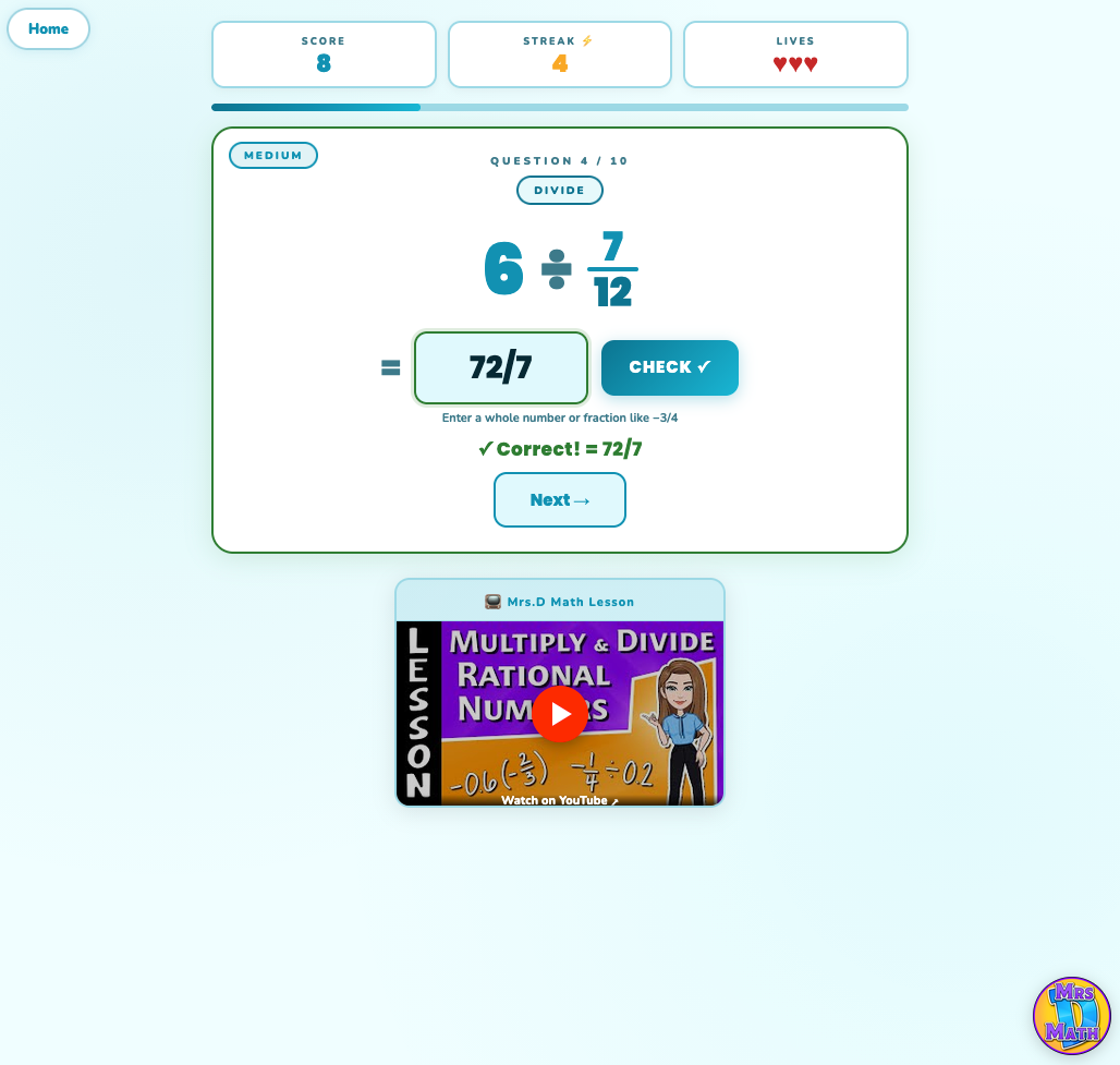 Rational Reactor | Multiply & Divide Rational Numbers | 7th grade