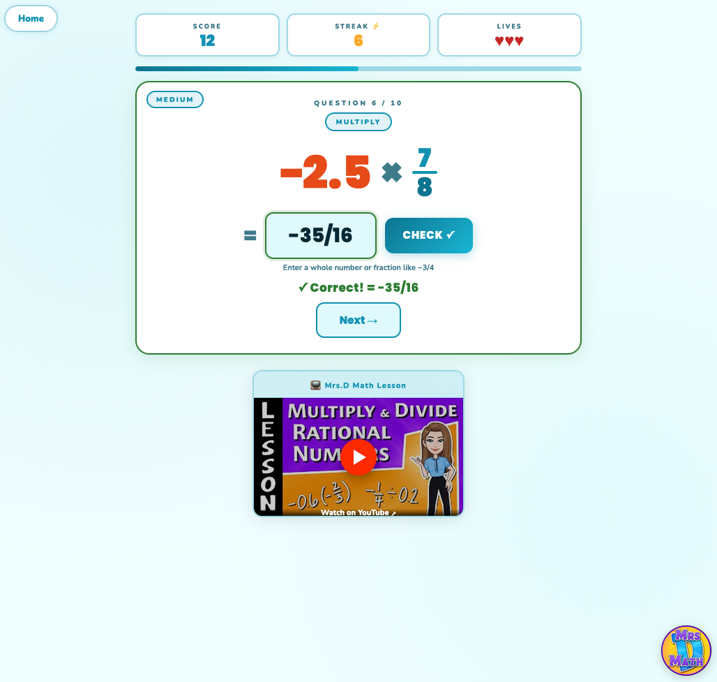 Rational Reactor | Multiply & Divide Rational Numbers | 7th grade