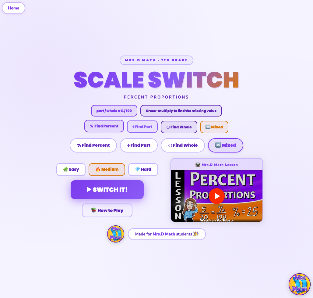 Scale Switch | Percent Proportions | 7th grade