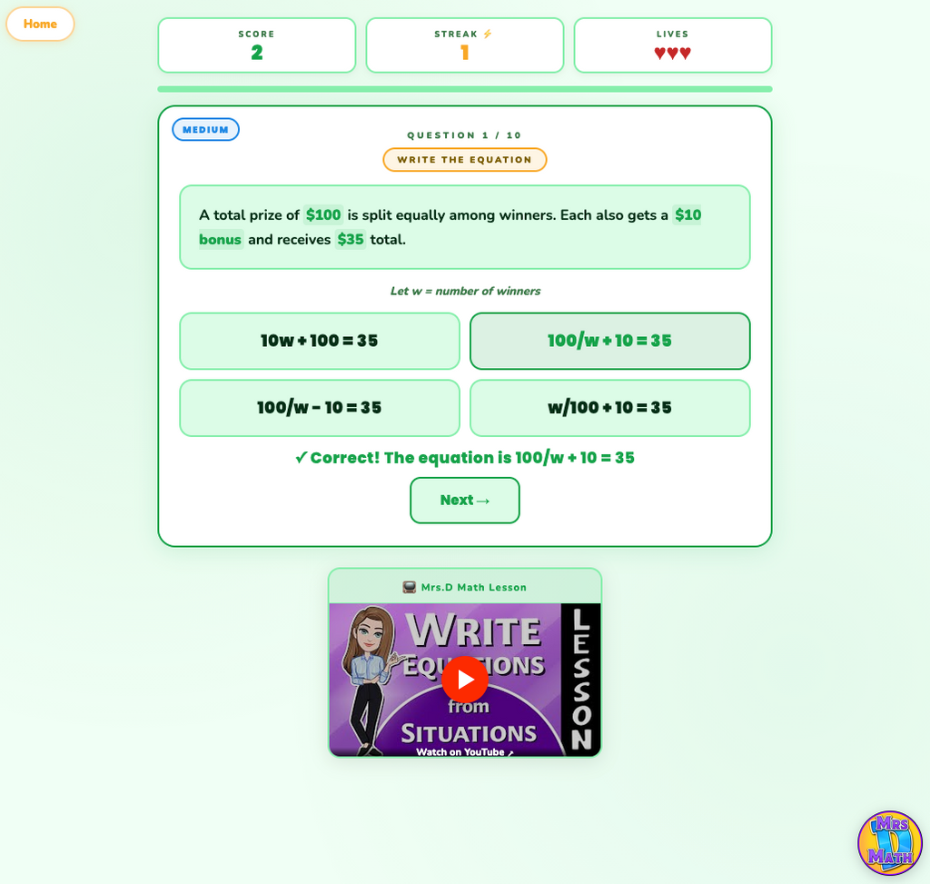 Story Solver | Write Equations from Word Problems | 7th grade