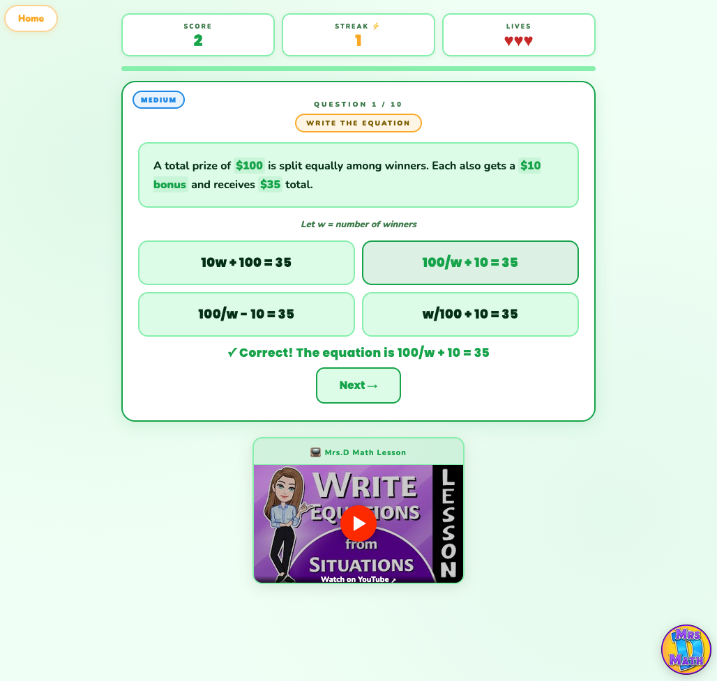 Story Solver | Write Equations from Word Problems | 7th grade