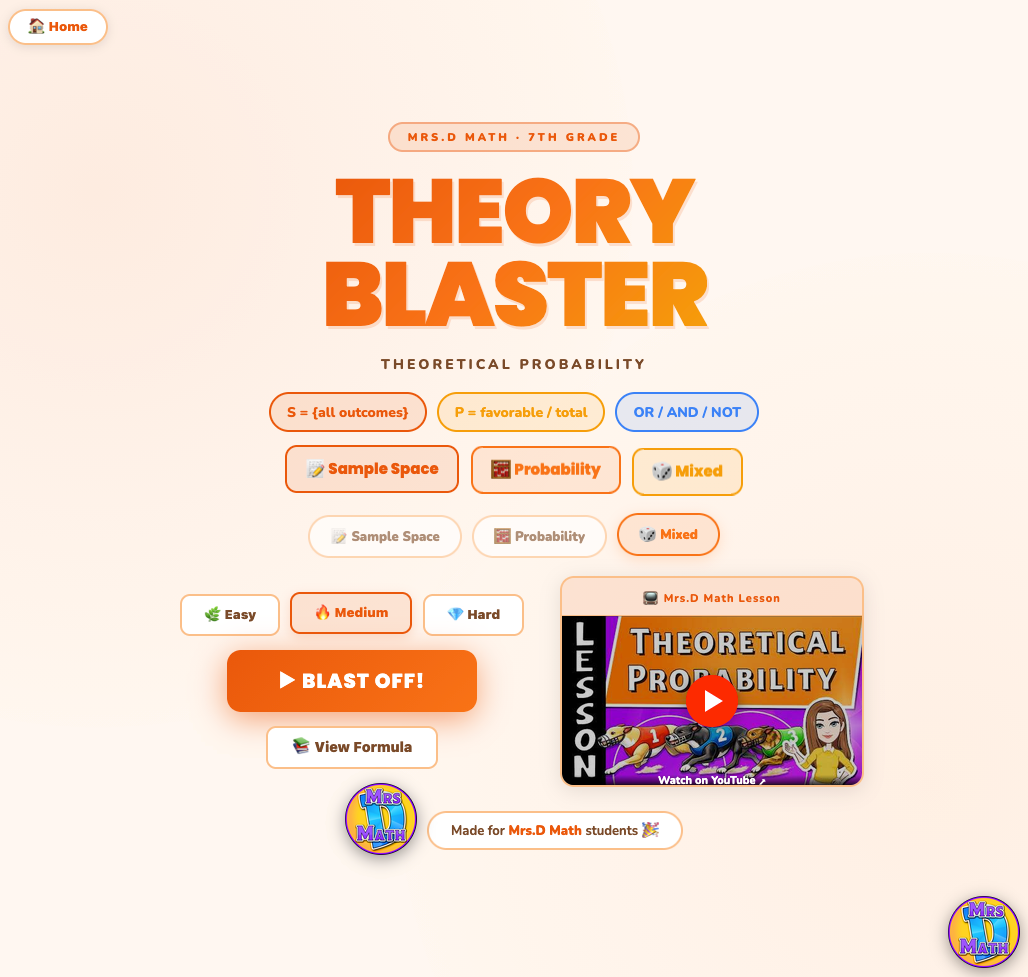 Theory Blaster | Theoretical Probability | 7th grade