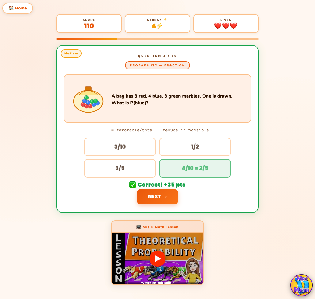 Theory Blaster | Theoretical Probability | 7th grade